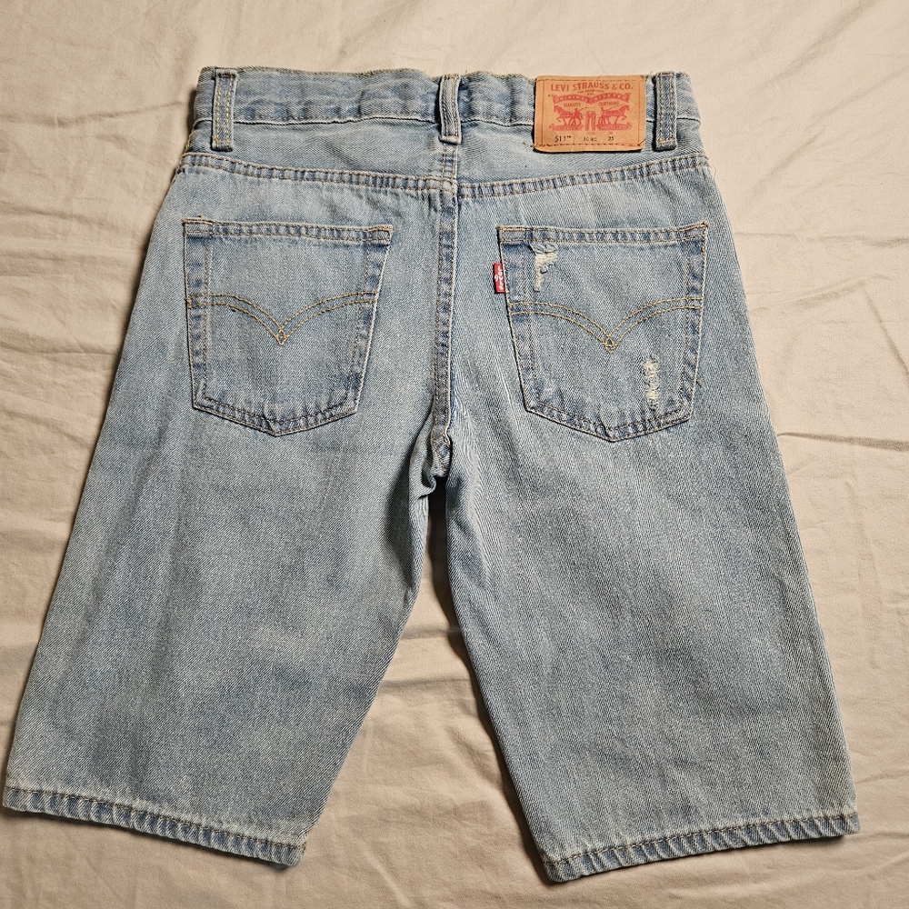 Levi’s Youth Denim Shorts Size 10 511 Slim‎ Adjustable Waist Distressed Details
